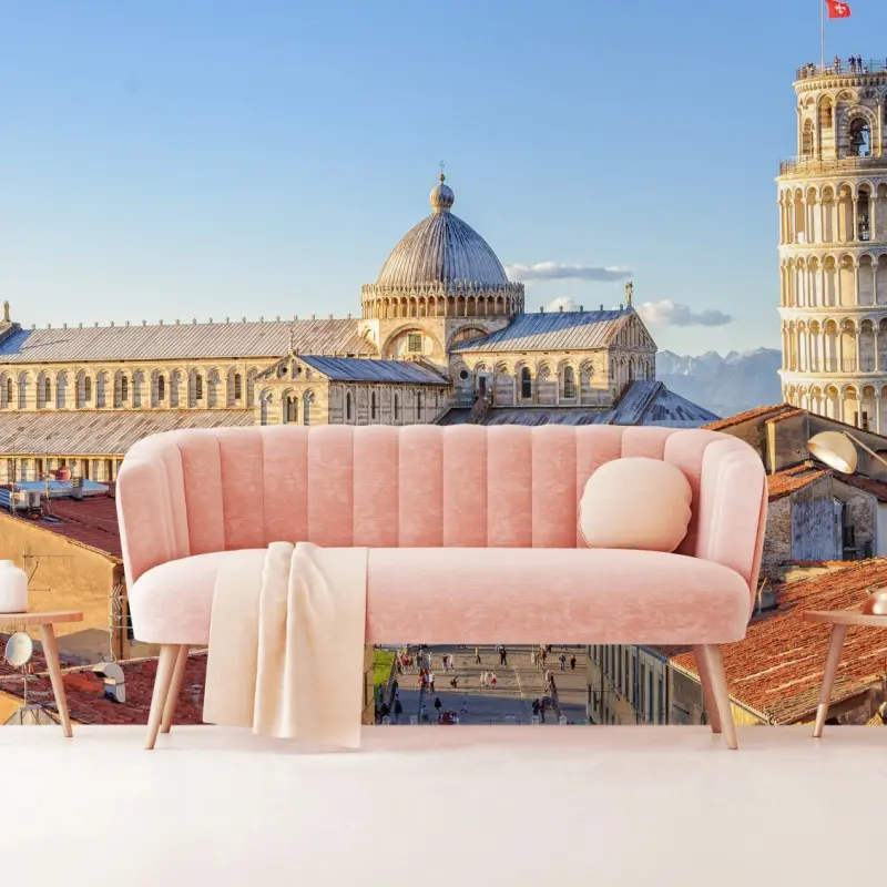 Fototapete sonnenbeschienener blick auf den dom von Pisa und den schiefen turm