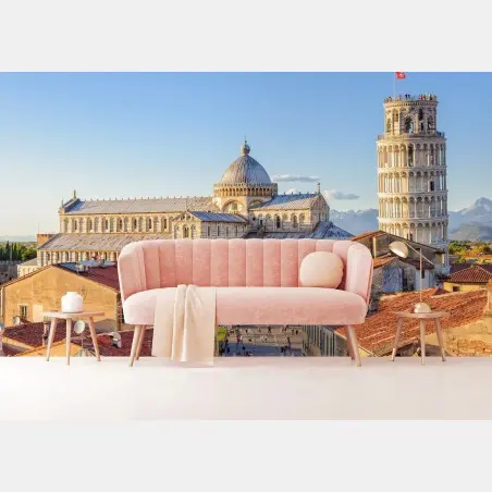 Fototapete sonnenbeschienener blick auf den dom von Pisa und den schiefen turm – Pixers®