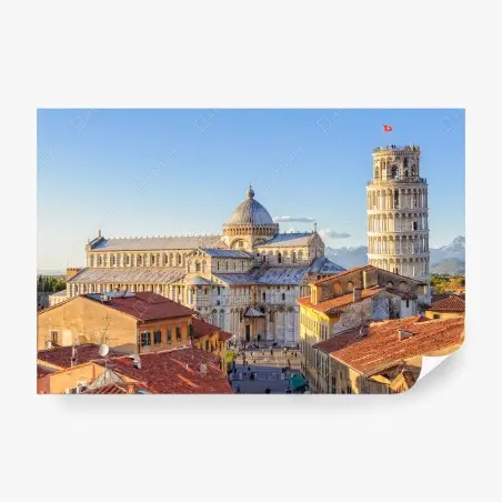 Fototapete sonnenbeschienener blick auf den dom von Pisa und den schiefen turm – Pixers®