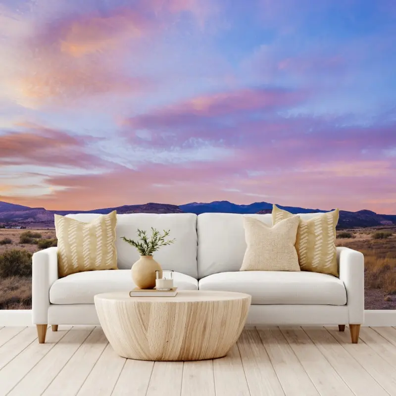 Fototapete pastellsonnenuntergang über wüstenbergen