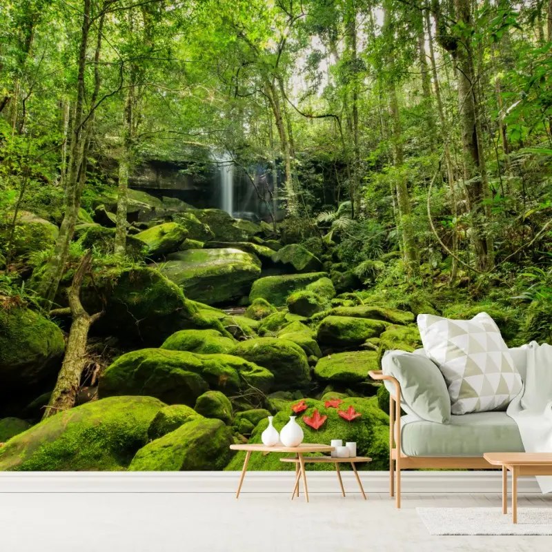 Fototapete üppiger moosbewachsener wasserfall im tropischen wald