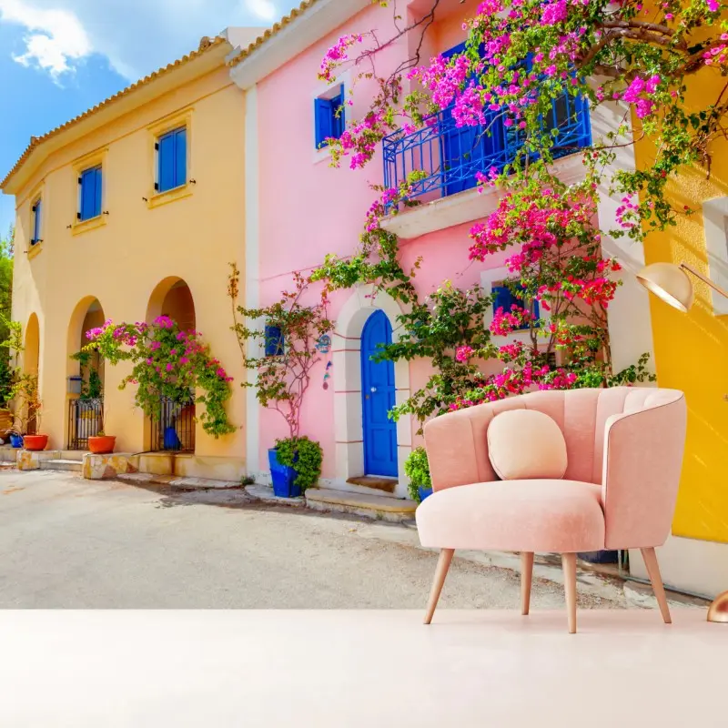 Fototapete bunte straße auf Kefalonia