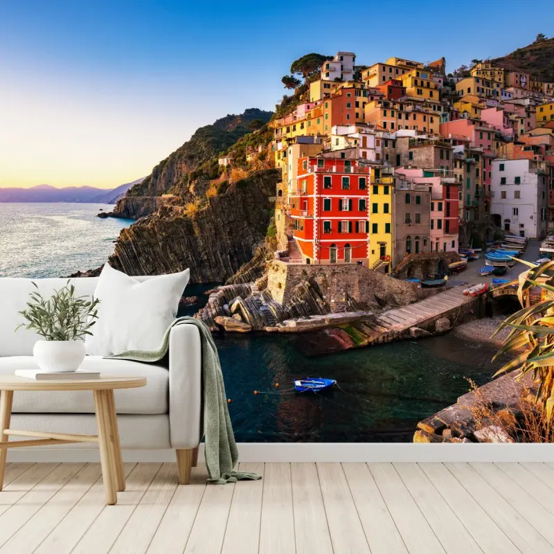 Fototapete sonnenuntergang über Riomaggiore, Cinque Terre
