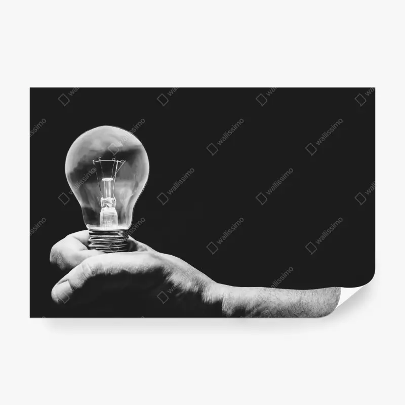 Fototapete monochrome hand hält glühbirne