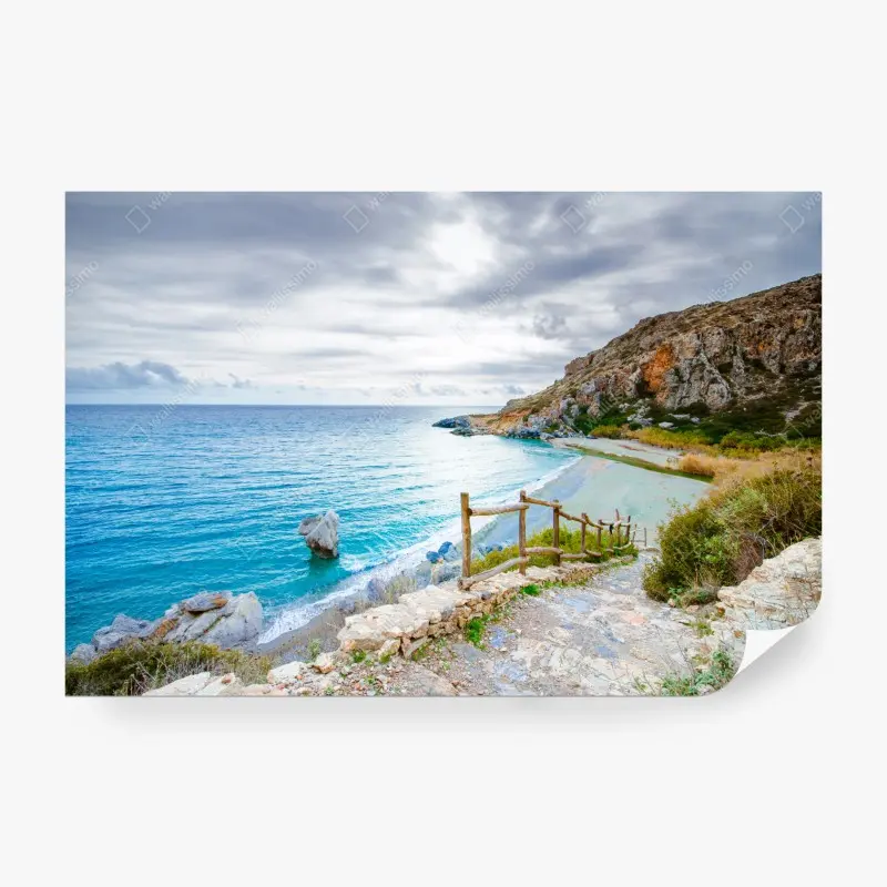 Fototapete ruhige türkisfarbene bucht mit küstenpfad