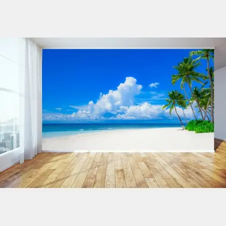 Fototapete tropischer palmenstrand unter blauem himmel – Pixers®