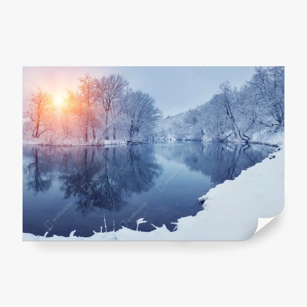 Fototapete winterliche flusslandschaft bei sonnenuntergang – Pixers®