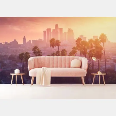 Fototapete Los Angeles goldener sonnenuntergang über der skyline – Pixers®