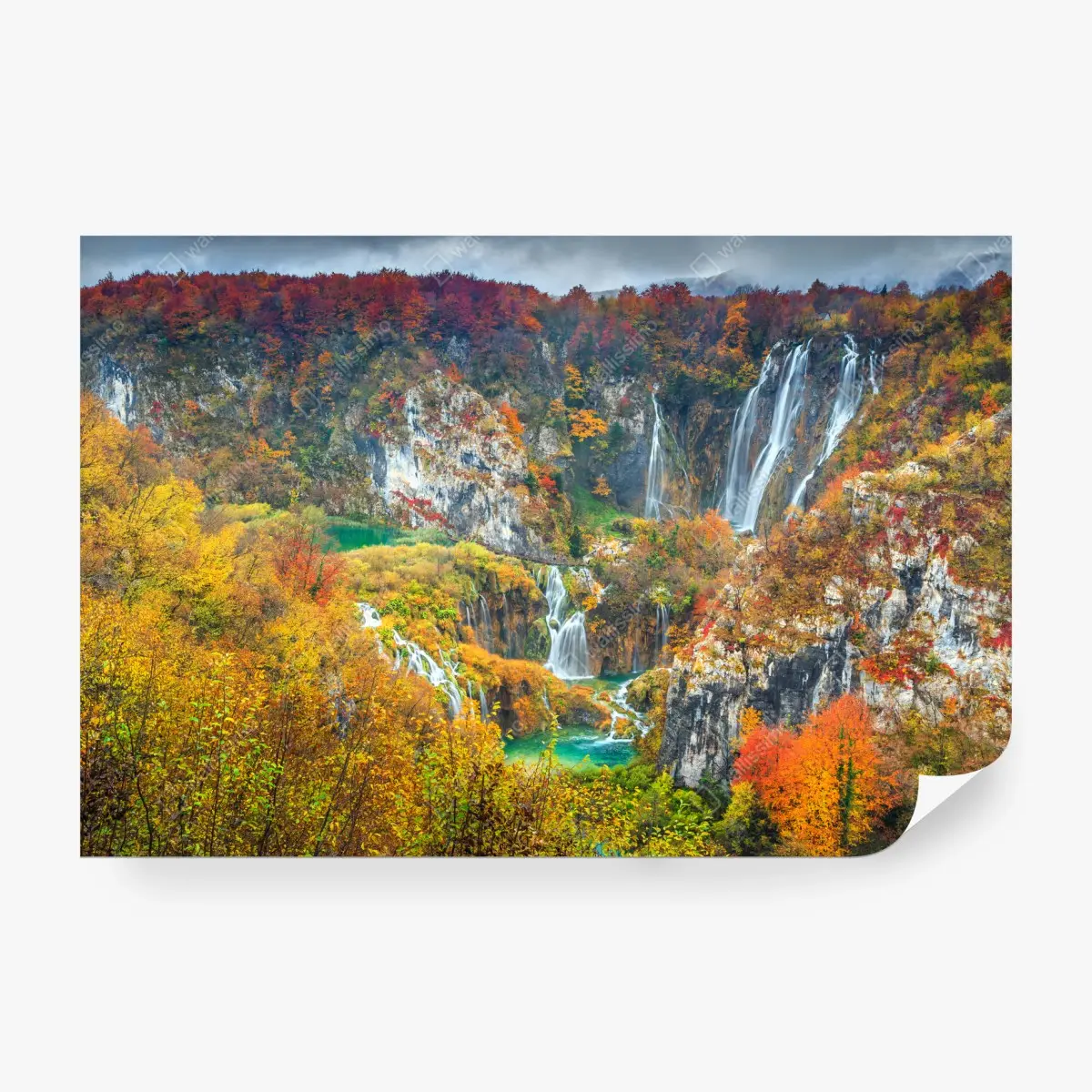 Fototapete herbstliche wasserfälle in einem farbenfrohen wald – Pixers®