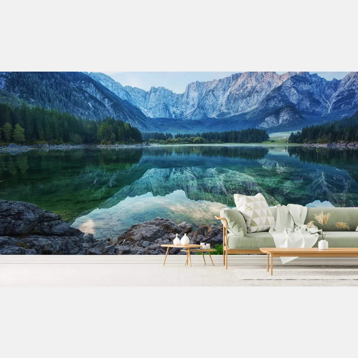 Fototapete früher morgen am See Fusine, Julische Alpen – Pixers®