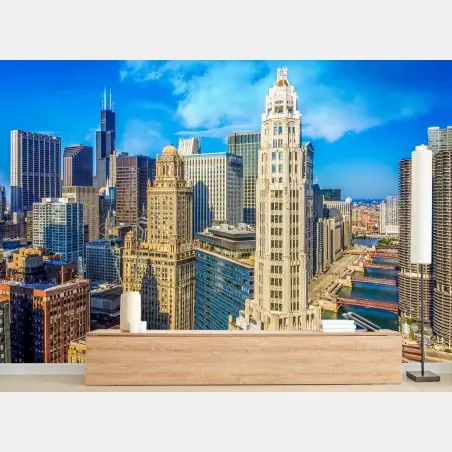 Fototapete Chicago skyline über dem fluss – Pixers®