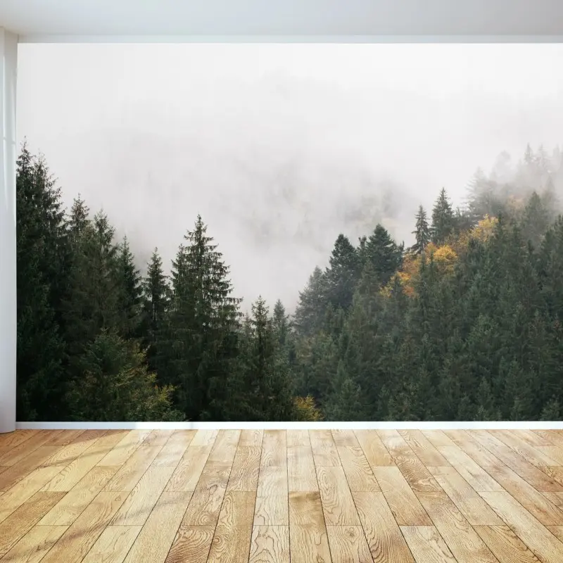 Fototapete nebliger bergwald im dunst
