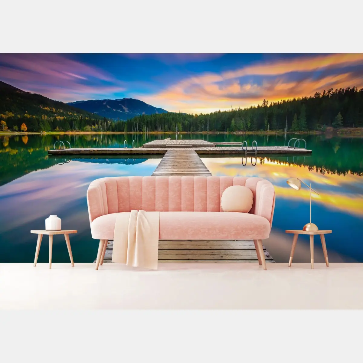 Fototapete ruhiger bergsee im sonnenuntergang – Pixers®