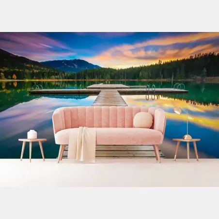 Fototapete ruhiger bergsee im sonnenuntergang – Pixers®