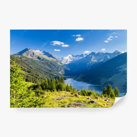 Fototapete ruhiges tal mit alpensee – Pixers®