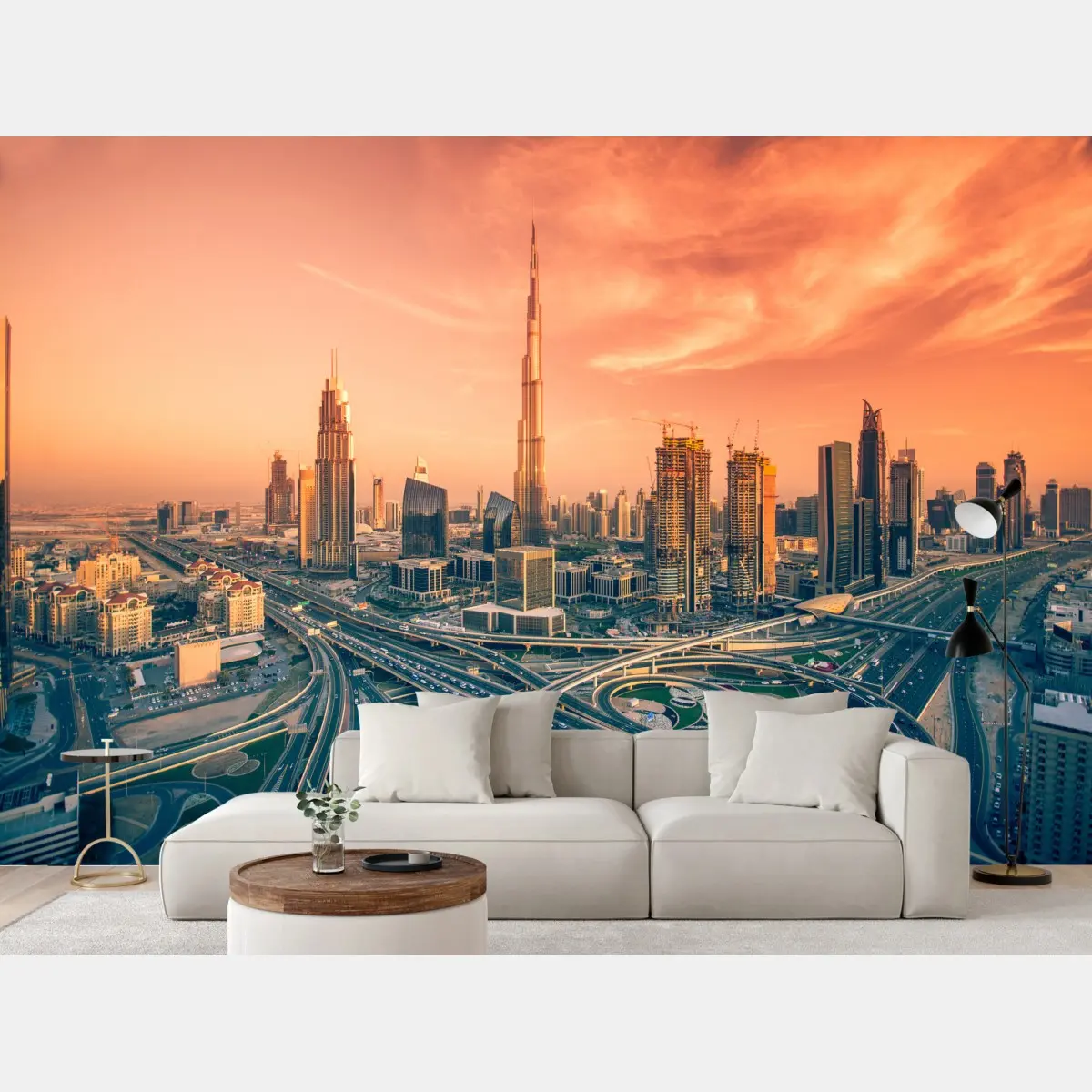 Fototapete Dubai skyline bei sonnenuntergang – Pixers®