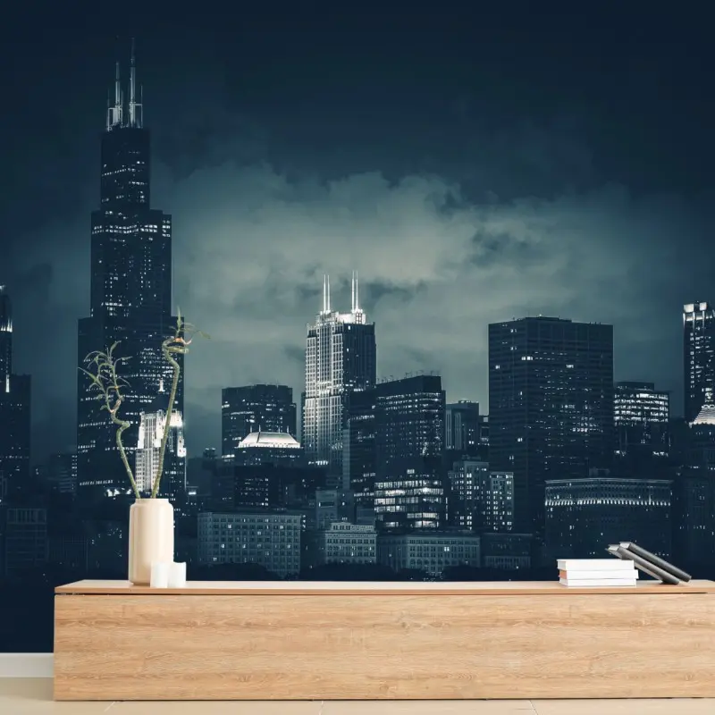 Fototapete Chicago skyline in tiefblauen tönen