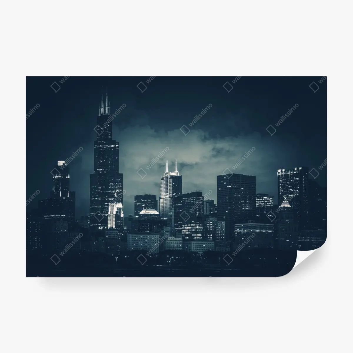 Fototapete Chicago skyline in tiefblauen tönen – Pixers®