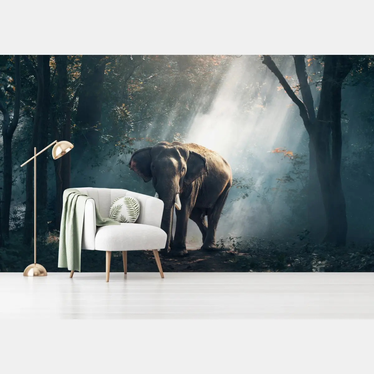 Fototapete majestätischer elefant im sonnenlichtdurchfluteten wald – Pixers®