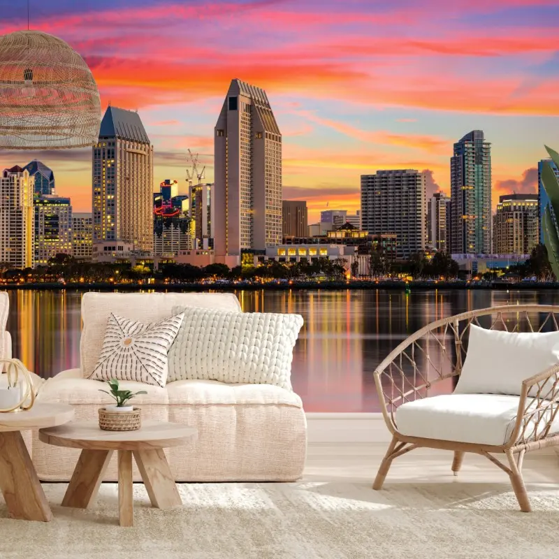 Fototapete San Diego skyline bei sonnenuntergang