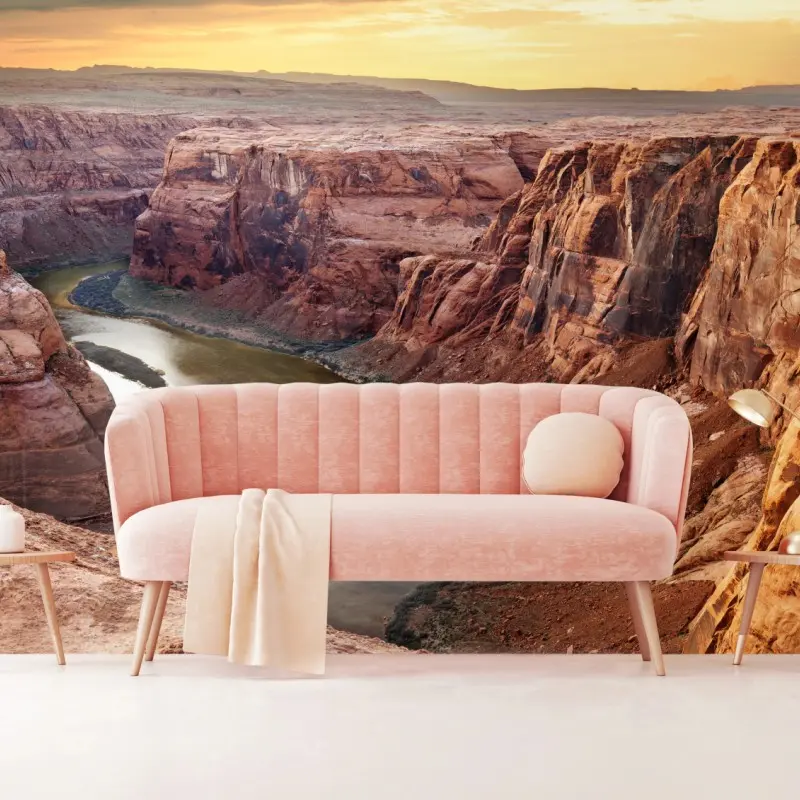 Fototapete sonnenbeschienener canyon bei Horseshoe Bend, Colorado River