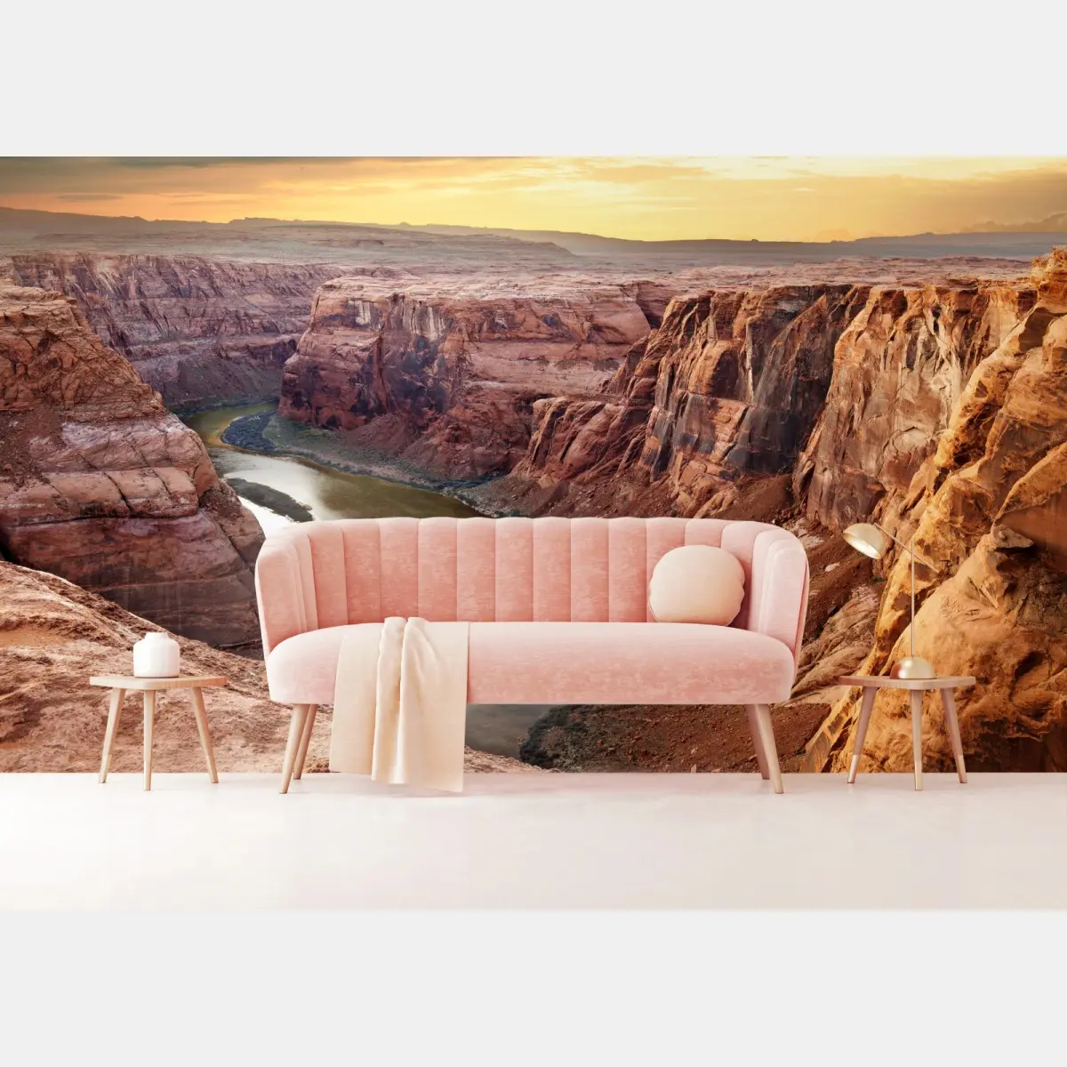 Fototapete sonnenbeschienener canyon bei Horseshoe Bend, Colorado River – Pixers®