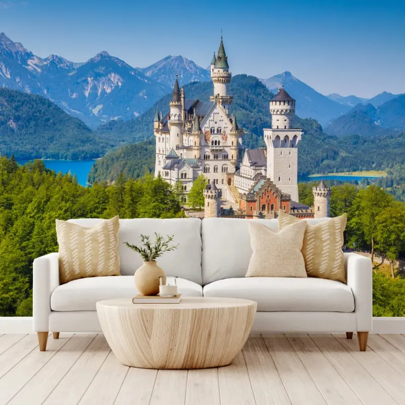 Fototapete schloss Neuschwanstein in alpiner landschaft