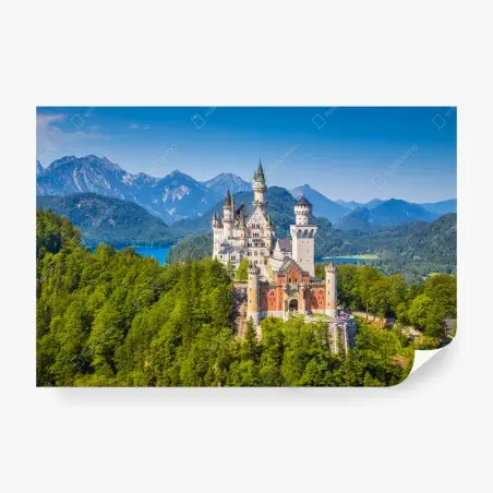 Fototapete schloss Neuschwanstein in alpiner landschaft – Pixers®