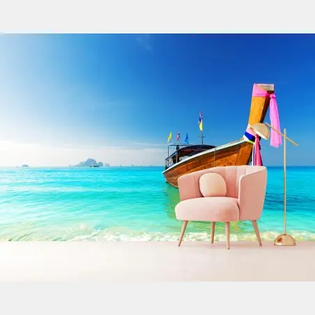 Fototapete langheckboot am türkisfarbenen strand, Andamanensee – Pixers®