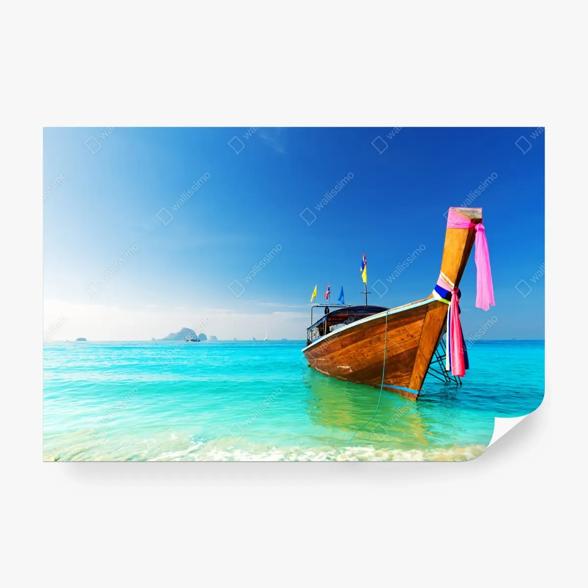 Fototapete langheckboot am türkisfarbenen strand, Andamanensee – Pixers®