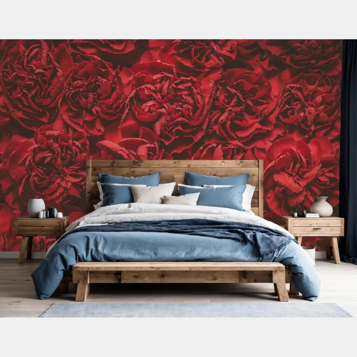 Fototapete vintage rote nelken blumenmuster – Pixers®