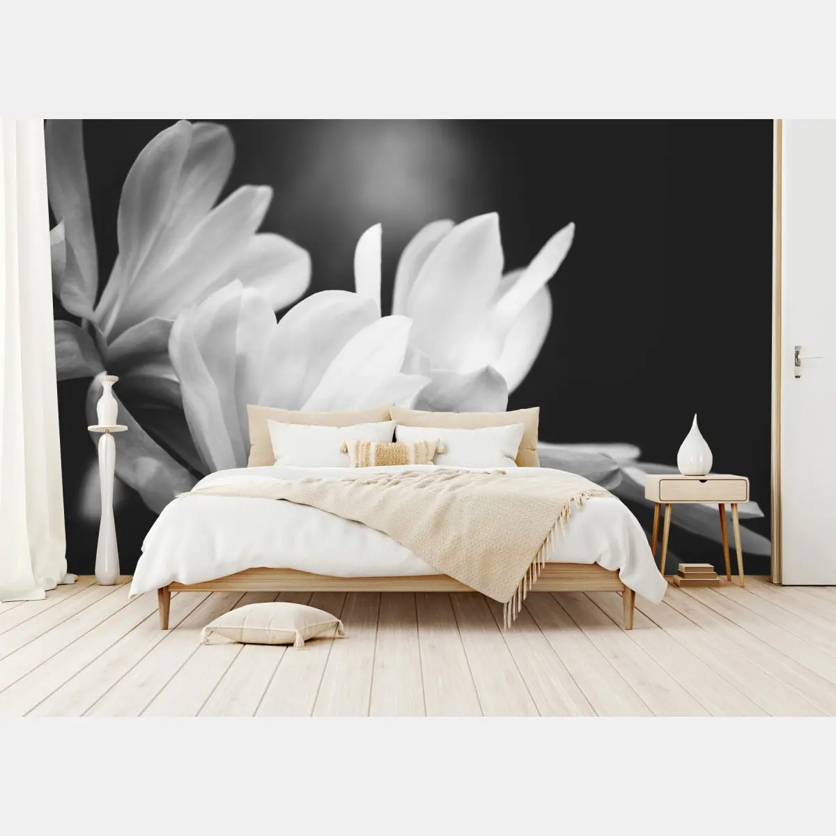 Fototapete schwarzweiß magnolienblüte nahaufnahme – Pixers®