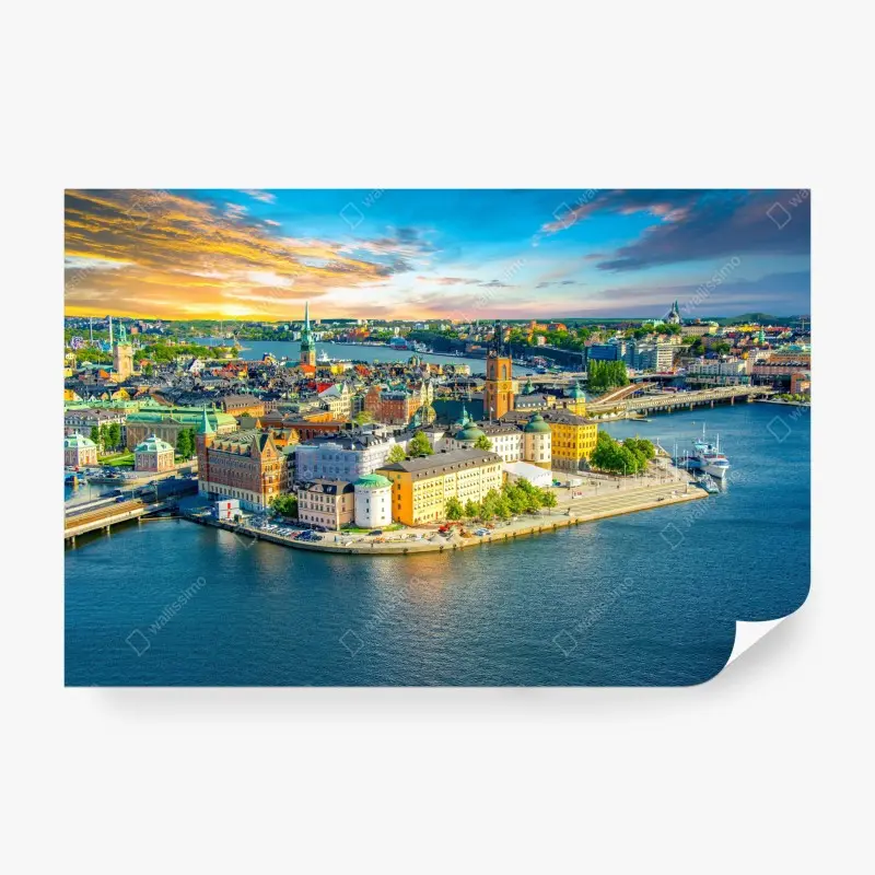 Fototapete lebendige stadtansicht von Stockholm bei sonnenuntergang