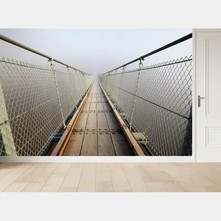 Fototapete neblige hängebrücke die in den nebel führt – Pixers®