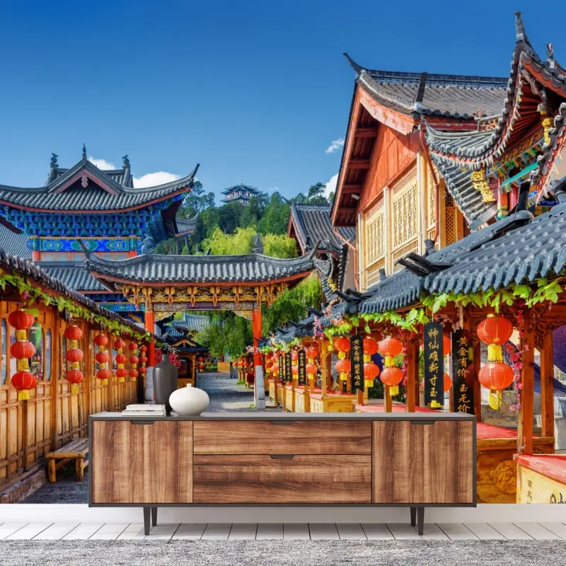 Fototapete Lijiang alte gasse mit laternen