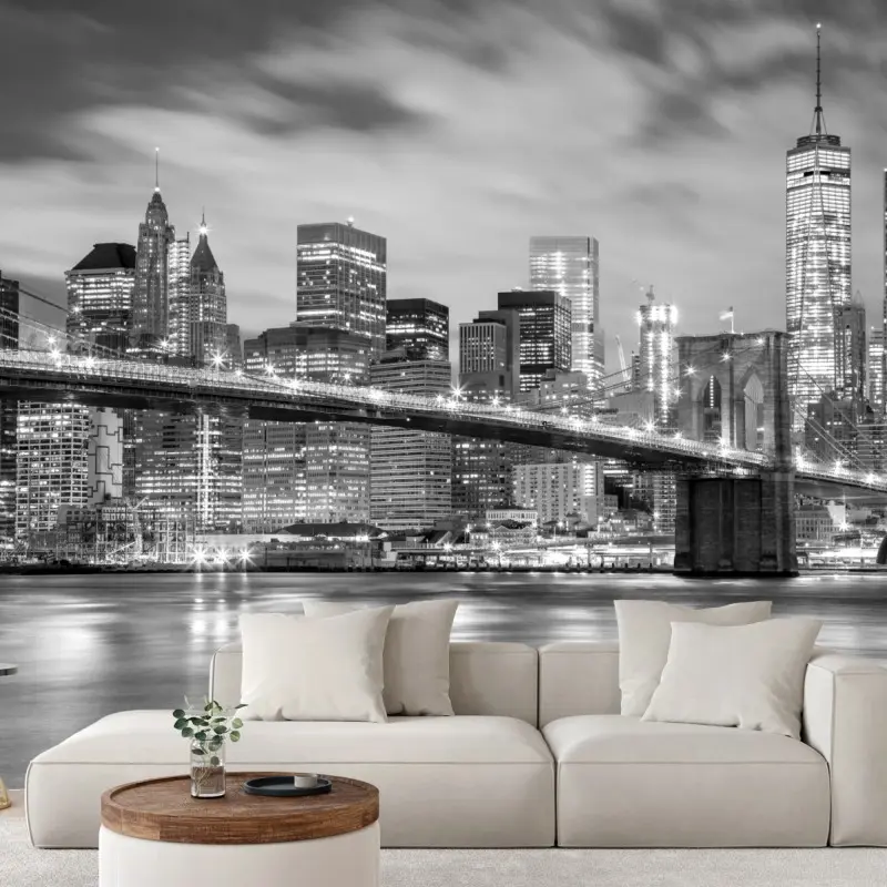 Fototapete schwarzweiß skyline von New York mit Brooklyn Bridge