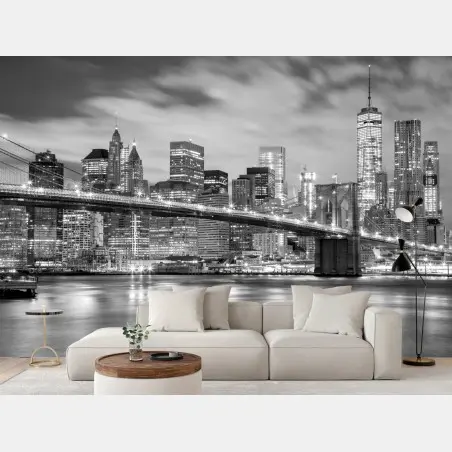 Fototapete schwarzweiß skyline von New York mit Brooklyn Bridge – Pixers®