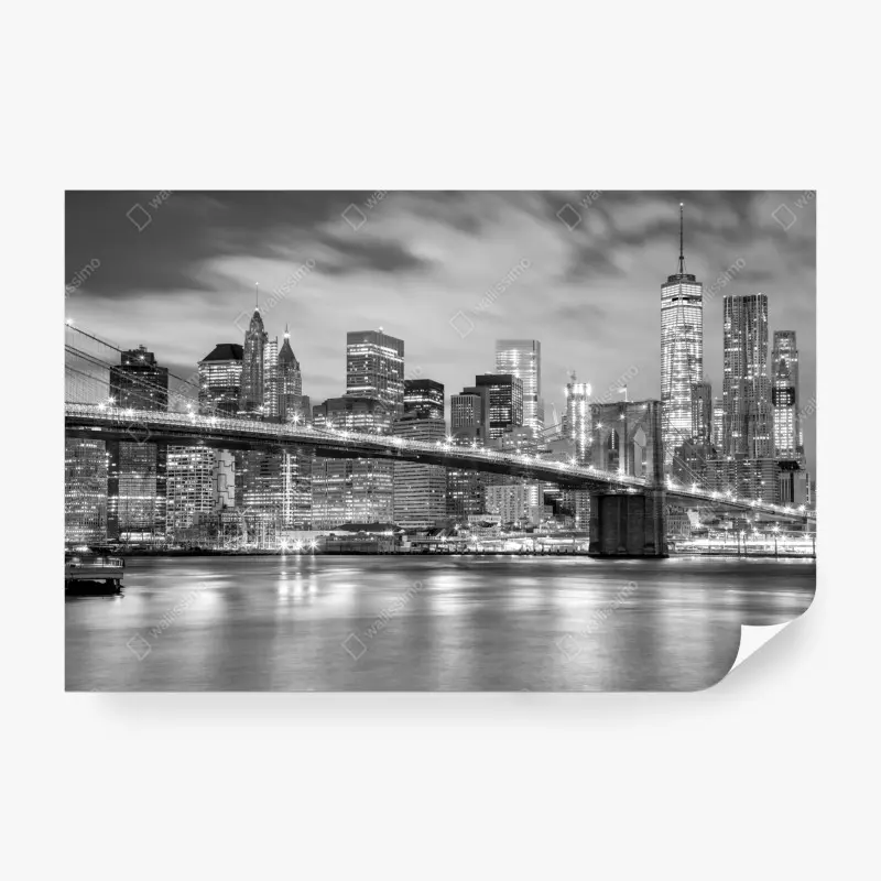 Fototapete schwarzweiß skyline von New York mit Brooklyn Bridge