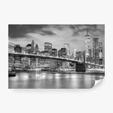 Fototapete schwarzweiß skyline von New York mit Brooklyn Bridge – Pixers®