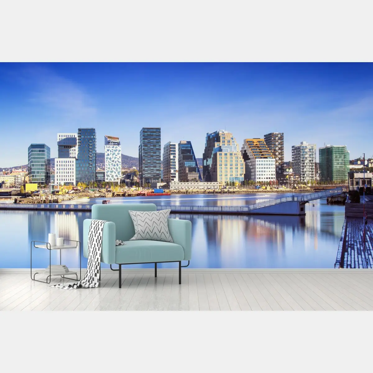 Fototapete moderne ufer skyline mit spiegelungen – Pixers®