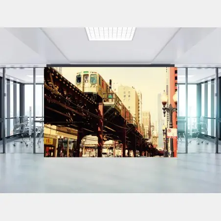 Fototapete retro hochbahn über der stadtstraße – Pixers®