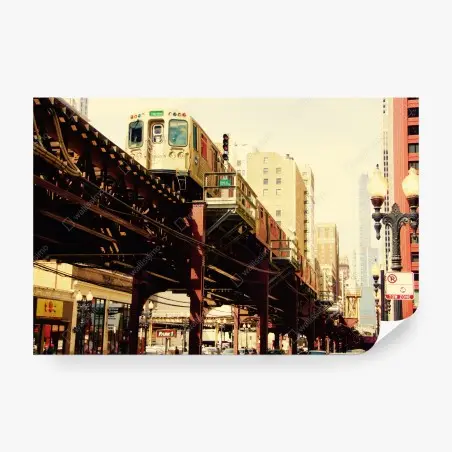Fototapete retro hochbahn über der stadtstraße – Pixers®