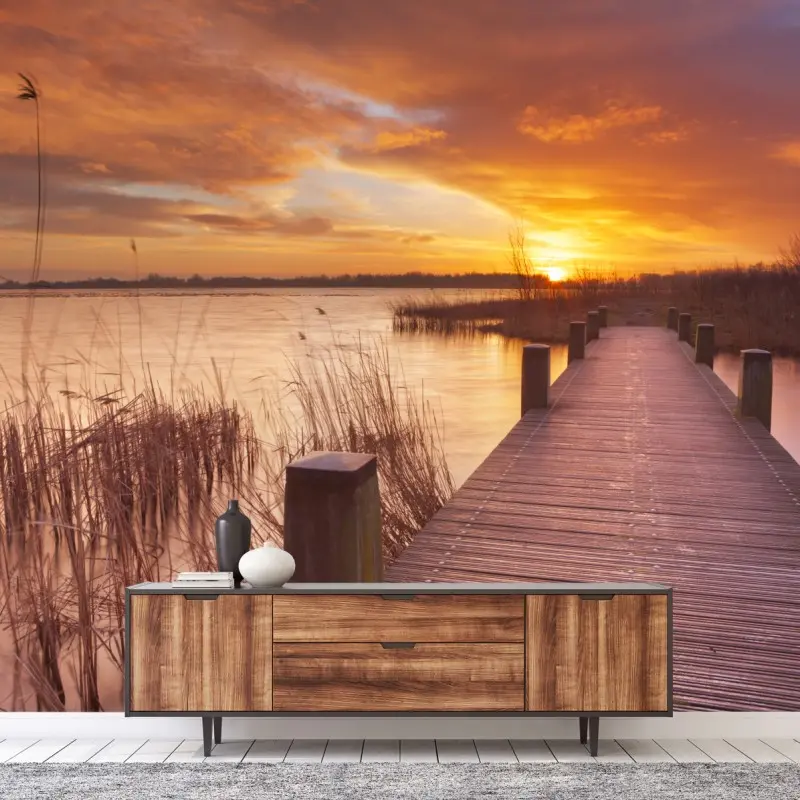 Fototapete sonnenaufgang über dem see bei Amsterdam