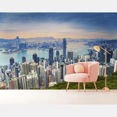 Fototapete Hong Kong stadtpanorama bei dämmerung – Pixers®