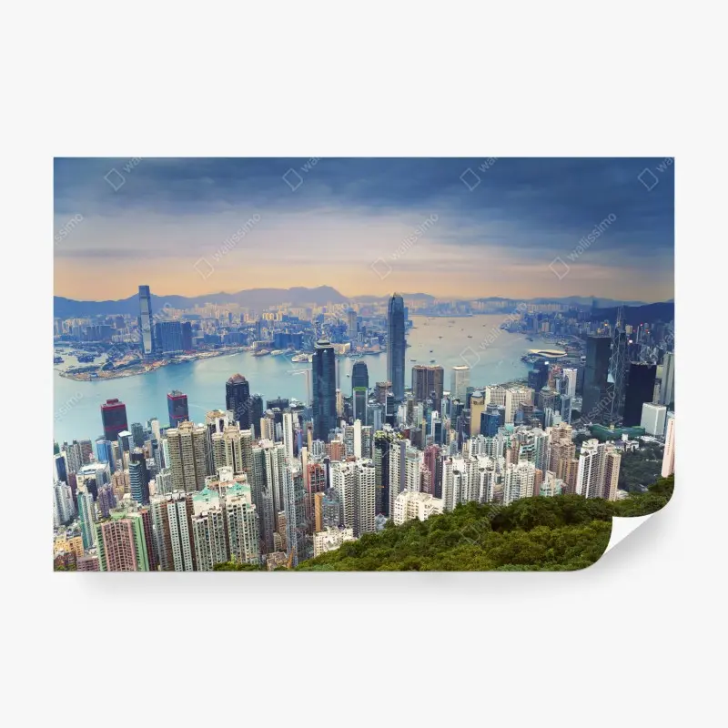 Fototapete Hong Kong stadtpanorama bei dämmerung