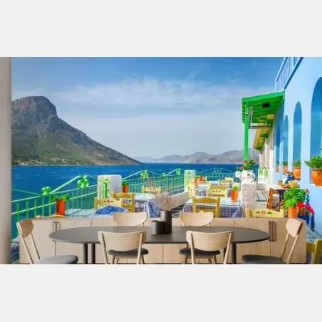 Fototapete sonnige terrasse am meer mit küstenblick – Pixers®