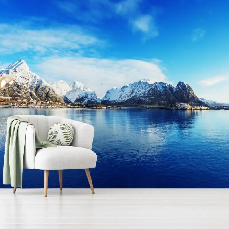 Fototapete ruhige winterliche fjordlandschaft in Reine, Lofoten