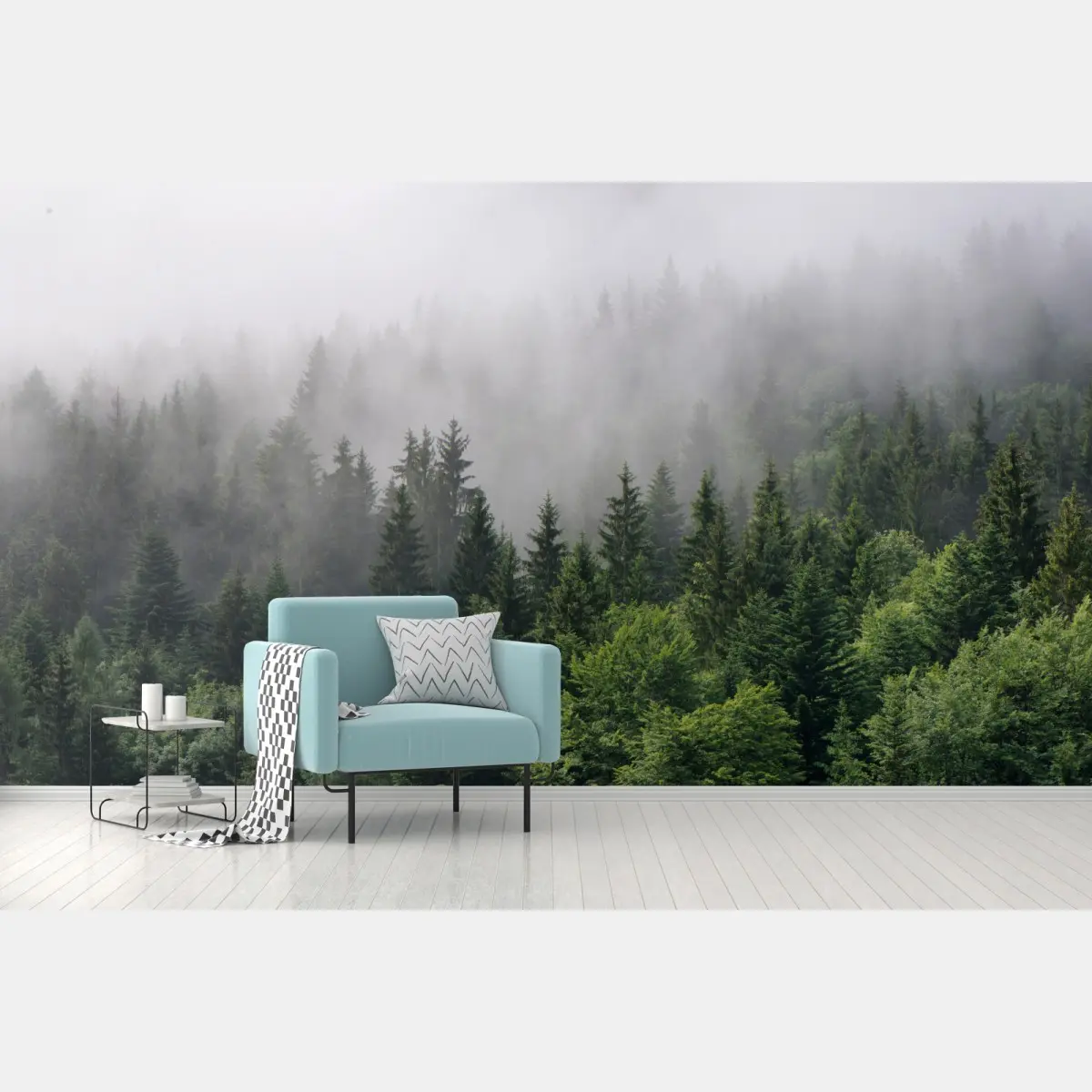 Fototapete nebliger immergrüner wald panorama – Pixers®