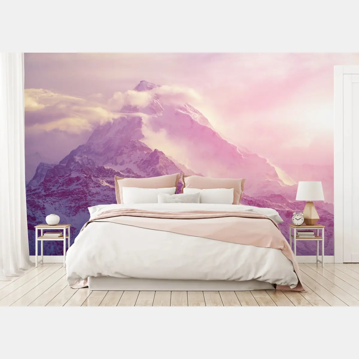 Fototapete pastellfarbener sonnenaufgang über den bergen – Pixers®