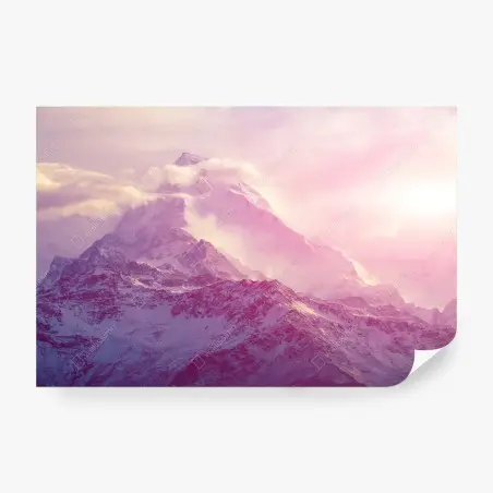 Fototapete pastellfarbener sonnenaufgang über den bergen – Pixers®